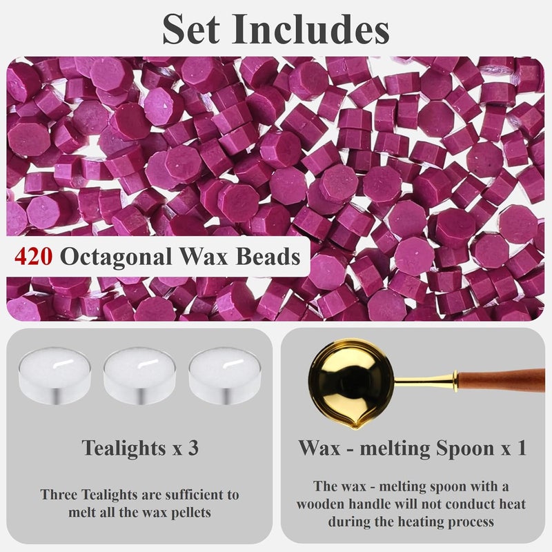 Cazzon 420 Pcs Vintage Wax Sealing Beads for Wax Seal Stamp, Antique Decor for Wedding Invitations, Envelope, Letters, DIY Crafts Gift Wrap (Burgundy B) - Image 2